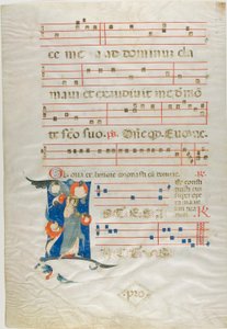 Nimbed Saint em uma inicial historiada "I" de um antifonário