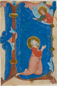 Rezando Santo (Moisés?) com Cristo em uma inicial historiada "L", de um livro de coro