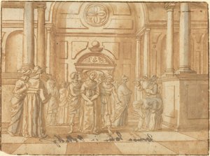 Cristo e a mulher apanhada em adultério de Netherlandish 16th Century