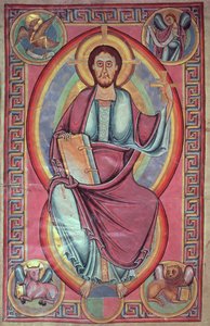 Adicionar 28107 f.136 Cristo em Majestade, da Bíblia Stavelot de Netherlandish School