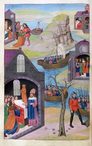 Ms 324 f.118 v. Sonho Heenbas. Paris e Helen. Calchas explica prodígio, de Metamorfoses 12 por Ovídio, 1479 de Netherlandish School