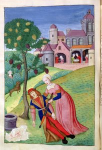 Ms 324 f.44 v. Alcithoe, Pyramus e Thisbe, Mulberry muda de cor, de Metamorphoses por Ovídio, 1479