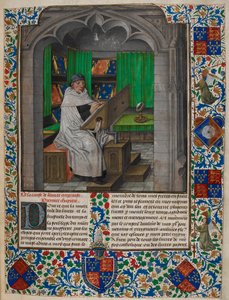 Royal 14 E. I f.3 Vincent de Beauvais lendo em sua mesa, de 