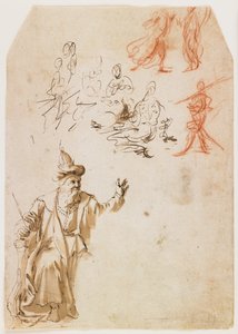 Estudo de um profeta do Antigo Testamento e outros estudos da figura (reto); Estudo de uma figura masculina com uma corda (verso) (caneta e tinta marrom e lavagem, giz vermelho e preto) de Netherlandish School