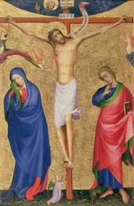 A Crucificação, de um retábulo dobrável, c.1400 (tempera e folha de ouro no painel) de Netherlandish School