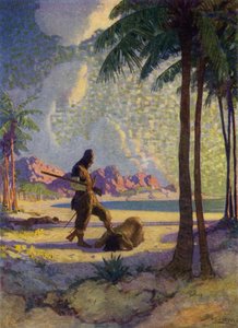 Ilustração para Robinson Crusoe (cor litho)