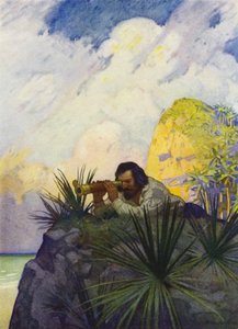 Ilustração para Robinson Crusoe (cor litho) de Newell Convers (after) Wyeth