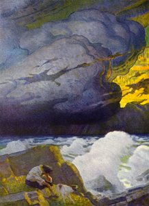 Ilustração para Robinson Crusoe (cor litho) de Newell Convers (after) Wyeth