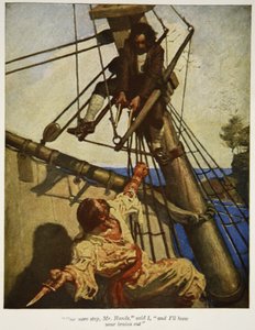 Mais um passo, Sr. Hands, disse eu, e vou explodir sua cabeça, uma ilustração de "Treasure Island", de Robert Louis Stevenson, pub. Filhos de Charles Scribner, 1911 de Newell Convers Wyeth