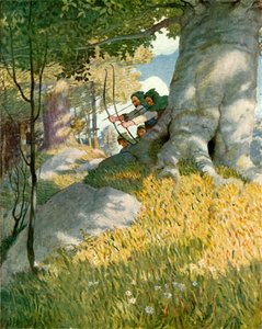 Robin Hood e seus companheiros resgatam Will Stutely de Newell Convers Wyeth