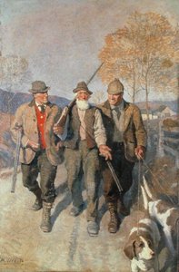 Three Hunters and Hounds (óleo sobre tela) de Newell Convers Wyeth
