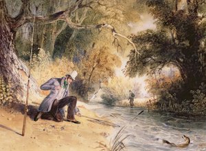 Pike Fishing, Landing a Jack, c.1839 (aguarela sobre papel) de Newton Fielding