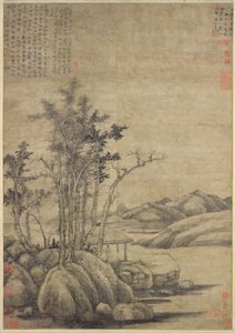 Desfrutando do deserto em um bosque de outono, datado de 1339. de Ni Zan