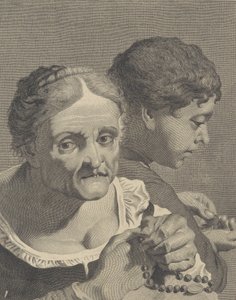 Cópia no verso de uma velha com um rosário e um menino contando moedas, prato 10 fr..., ca. 1750-90. de Niccolò Cavalli