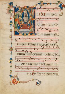 Folha Manuscrito com a Assunção da Virgem em um V inicial, de um Antifonário, ca. 1340. de Niccolò di ser Sozzo