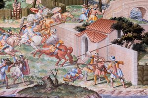 Pormenor do fresco no Salão de Batalhas da Batalha de 1431 de La Higueruela (fresco) de Niccolo (and workshop) Granello