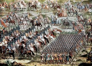 A batalha de Higueruela em 1/07/1431 contra o exército de João II de Castela (1405-1454) e o de Maomé IX de Niccolo (and workshop) Granello