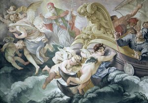 A tempestade acalmou-se milagrosamente em contato com o medalhão de Pio V de Niccolo Francesco Lapi