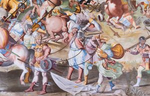 Detalhe de afresco no Salão de Batalhas da Batalha de 1431 de La Higueruela de Niccolo Granello