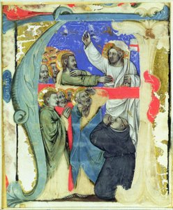 Historiated inicial &39;A&39; representando a Incredulidade de St. Thomas, c.1370 de Niccolo di Giacomo