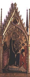 Madonna e Child with Saints (tempera no painel)