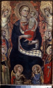 A Virgem com Criança, Santos e Anjos. A Virgem com Criança, Santos e Anjos. Pintura de Niccolo di Pietro Gerini (ca. 1350-1415). Arte florentina, Idade Média. Tempera sobre madeira. Museu Hermitage, São Petersburgo