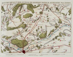 Mapa daquela parte de St. Omer em que a importante batalha de Agincourt foi travada, ilustração de 