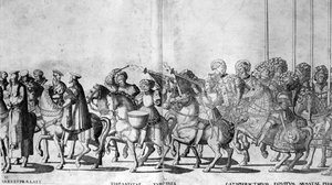 Placas 30 e 31 da Entrada do Papa Clemente VII e do Imperador Carlos V em Bolonha em 24 de fevereiro de 1530, publicado em 15.15 de Nicholas Hogenberg