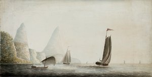Transporte de escravos ao largo de Pitons, Santa Lúcia, c.1771 (aguarela) de Nicholas Pocock