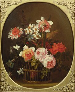 Ainda vida de flores em uma cesta, do século XVIII de Nicholas Ricoeur