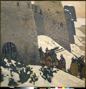 O Relógio. Pintura por Nicholas Roerich (1874-1947), óleo sobre tela de Nicholas Roerich