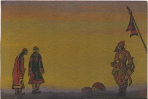 Polovtsians, Polovtsian and Maidens, figurino de "Danças Polovtsianas" da ópera de Borodin "Prince Igor", 1943 de Nicholas Roerich