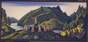 Cenografia para o balé O Rito da Primavera Le Sacre du Printemps de I. Stravinsky, 1945 de Nikolai Konstantinowitsch Roerich