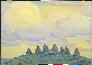 O Grande Sacrifício: decoração para o balé "O Rito da Primavera", de Igor Stravinsky, 1910 de Nicholas Roerich