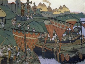 Os eslavos no rio Dnieper, 1905 de Nicholas Roerich