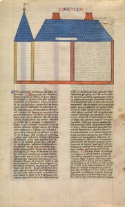 Elevação do Templo de Salomão, uma das seis folhas ilustradas da Postilla..., ca. 1360-1380. de Nicholas of Lyra