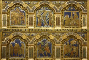 O Altar de Verdun de Nicholas de Verdun (ca.1130/50-1205) concluído em 1181, Klosterneuburg, Áustria, painéis esmaltados