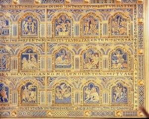 O Altar de Verdun, representando cenas bíblicas, 1181 (champleve enamelwork) (parte direita do painel central) (para outros painéis, ver 146819, 146820 e 146822)