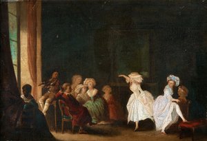 Escola de Dança par Niklas Lafrensen, dit Nicolas Lavreince ou Lavrince(1737-1807). Óleo sobre madeira, tamanho : 26,5x40, , Colecção privada