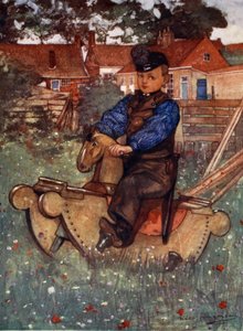 Um menino de Veere montado em um cavalo de balanço, 1904 de Nico Jungman