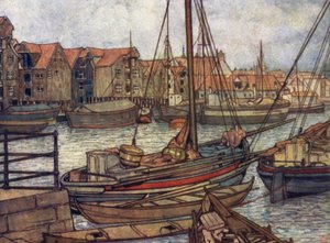 Noruega: Bergen Boats and Warehouses (cor litho)