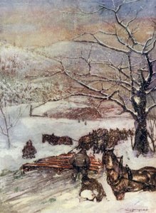 Noruega: Arado de Neve desenhado por Oito ou Dez Cavalos (cor litho)