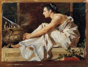 Estudo para geografia, por Nicolo Barabino (1832-1891), óleo sobre painel