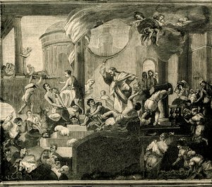Jesus conduzindo mercadores do templo, óleo sobre tela por Nicola Malinconico (1663-1721), Basílica de Sant