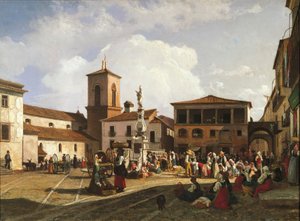 Benevento (Região da Campânia), Praça Orsini com o campanário da Catedral e a fonte dedicada ao Papa Orsini (óleo sobre tela) de Nicola Palizzi