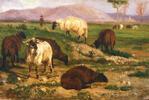 Animais pastando (óleo sobre tela) de Nicola Palizzi