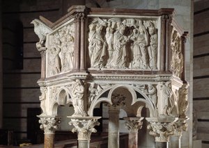 Cadeira realizada por Nicola Pisano (1215/20-1278/84) (Púlpito de mármore) 1260 Baptistere Saint John of Pisa, Itália