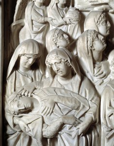 A cadeira de detalhes da crucificação realizada por Nicola Pisano de Nicola Pisano