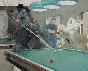 Bilhar com galo II, 2022 (óleo sobre tela) de Nicola Pucci