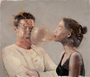 Bubble I (Rapariga com um boxeur), 2020 (óleo sobre tela)